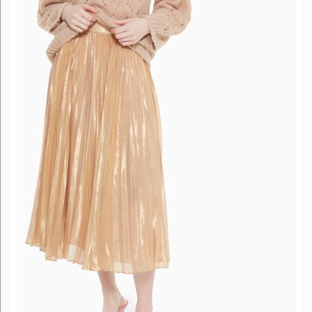 Kate Spade Gold Pleated Metallic Midi Skirt - Picture 3 of 5